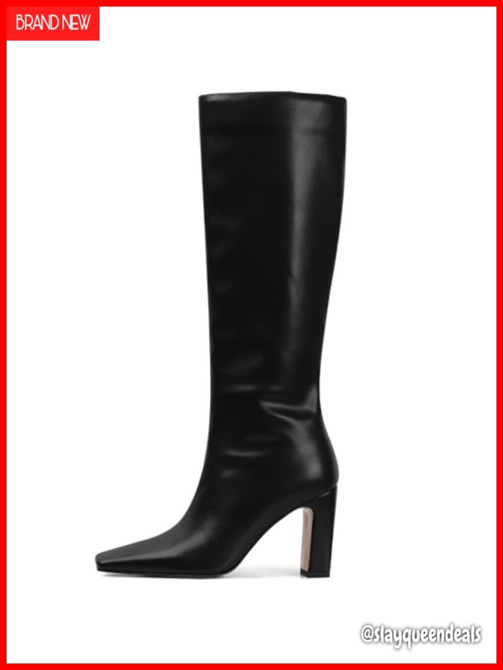 Square Toe Chunky Heel Knee High Boots Faux Leather Calf High